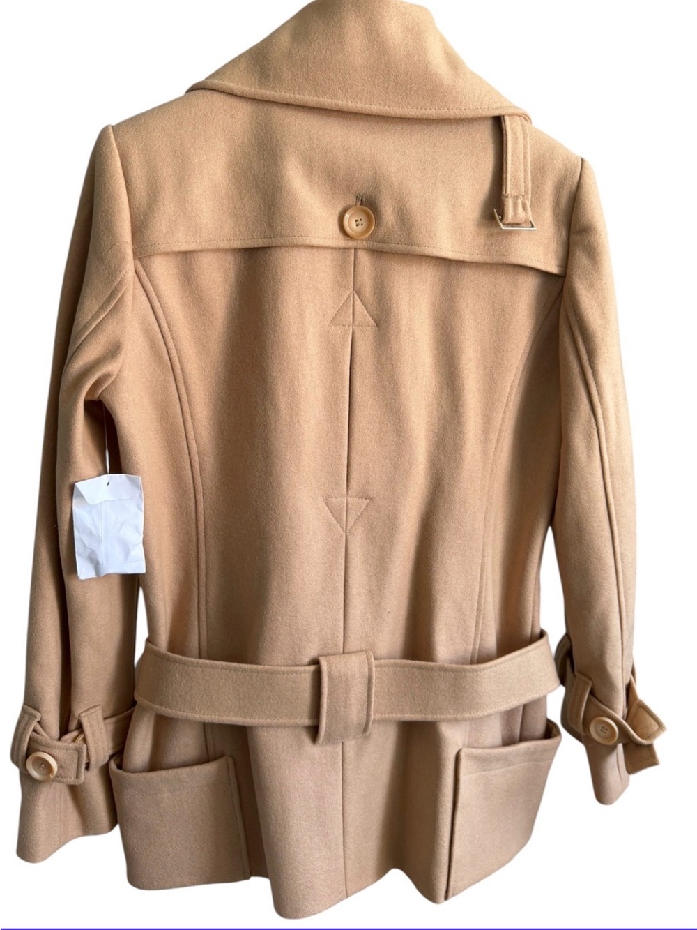 Camel Wool Military Peacoat Fall Winter Coat M Y2K Belted Quiet Luxury Medium - Picture 2 of 12